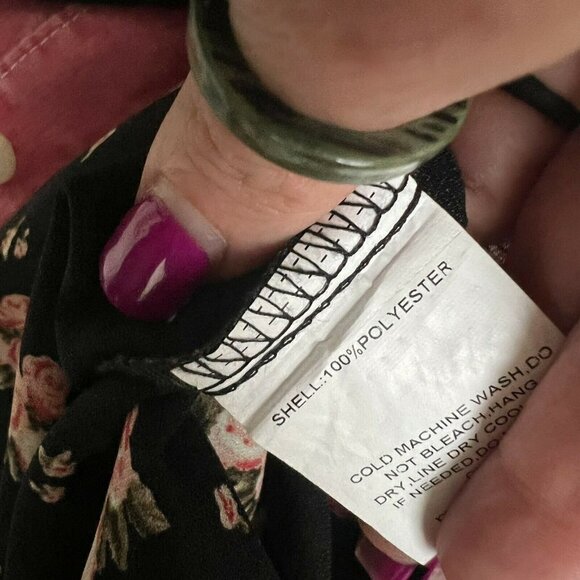 𝅺VINTAGE cottage tiny floral ruffle lace blouse top SMALL Long Sleeve black - Picture 9 of 9